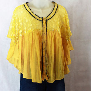 🍨Boho Yellow Lace Blouse Large